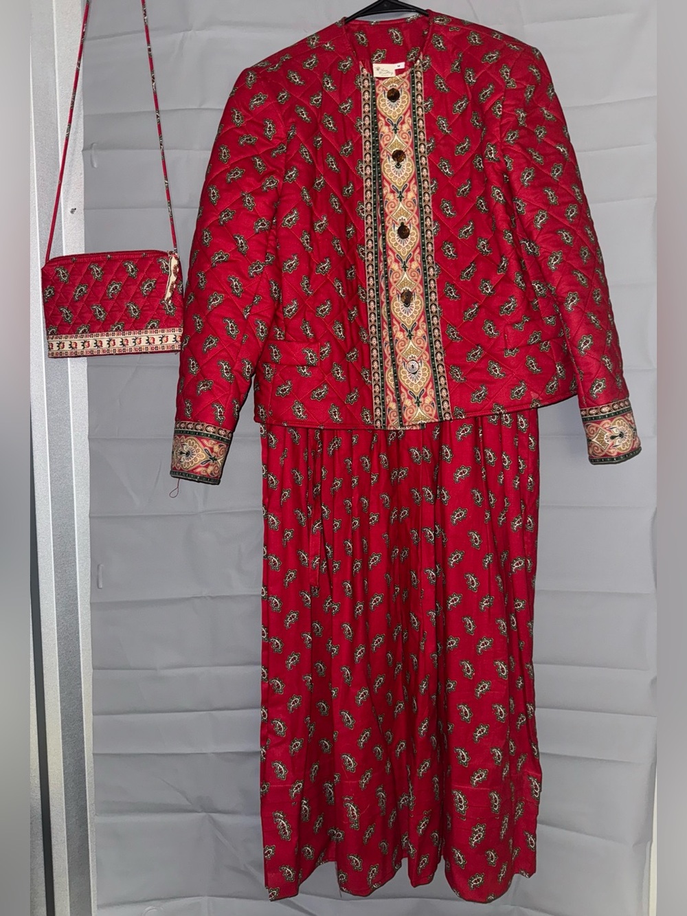 Vintage Vera Bradley red quilted paisley matching jacket and dress set size M